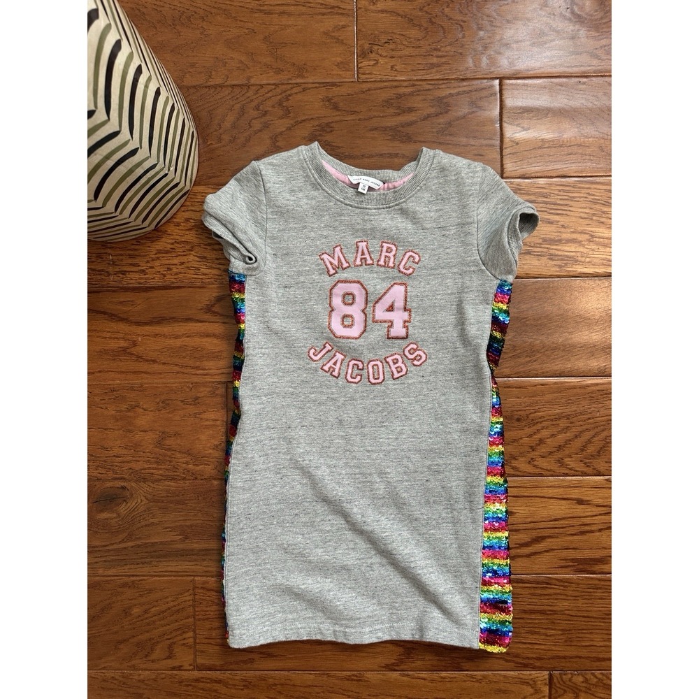 Marc Jacobs Girls Gray Logo Sweatshirt Dress sequins Size 10T Retail$159